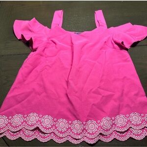 Blue Rain Fuchsia Ruffle Cold-Shoulder Blouse